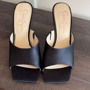 Jessica Simpson Black Satin Mules